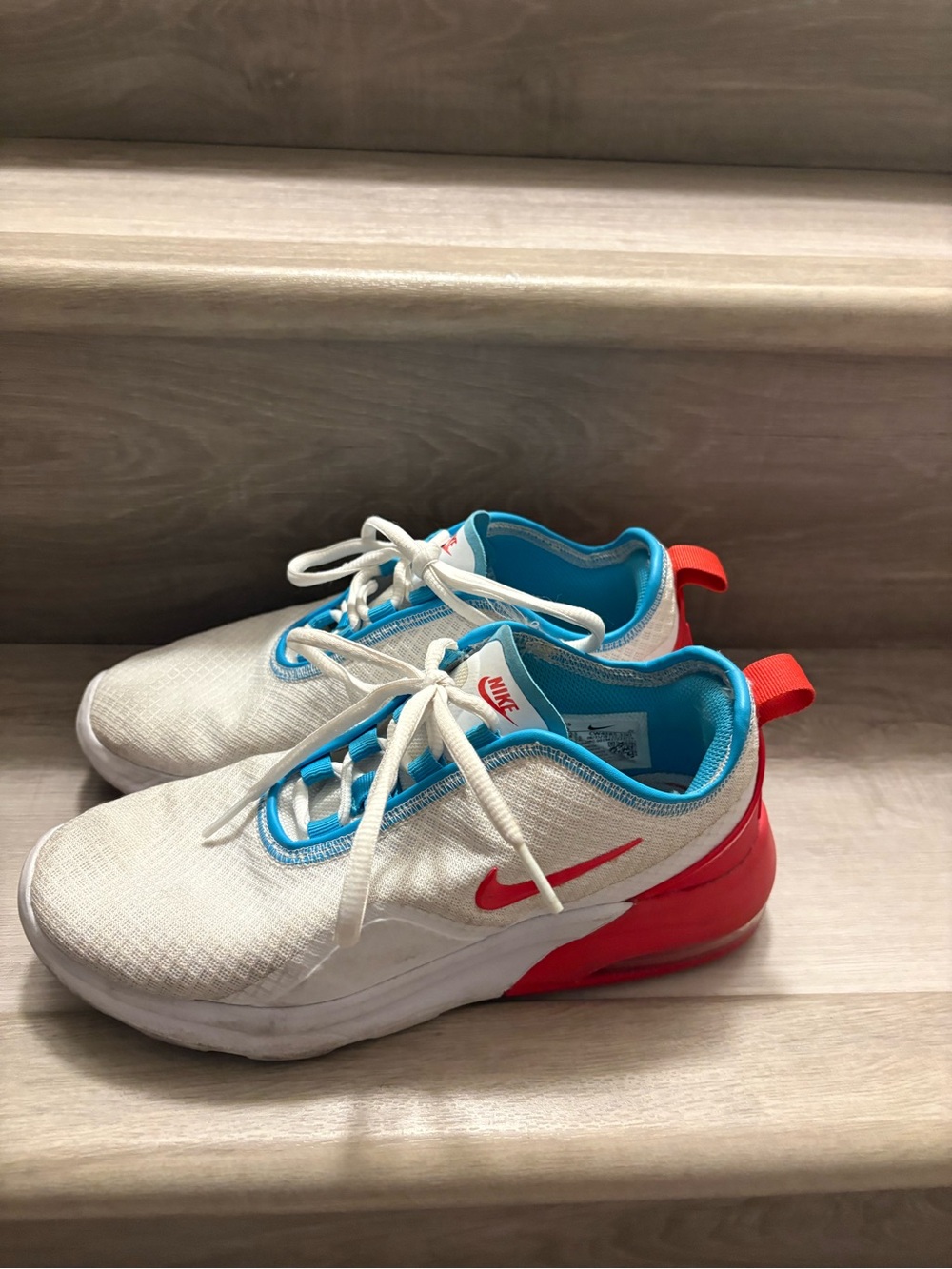 Nike Air Women’s White Sneakers with Red Swoosh and Blue Lining